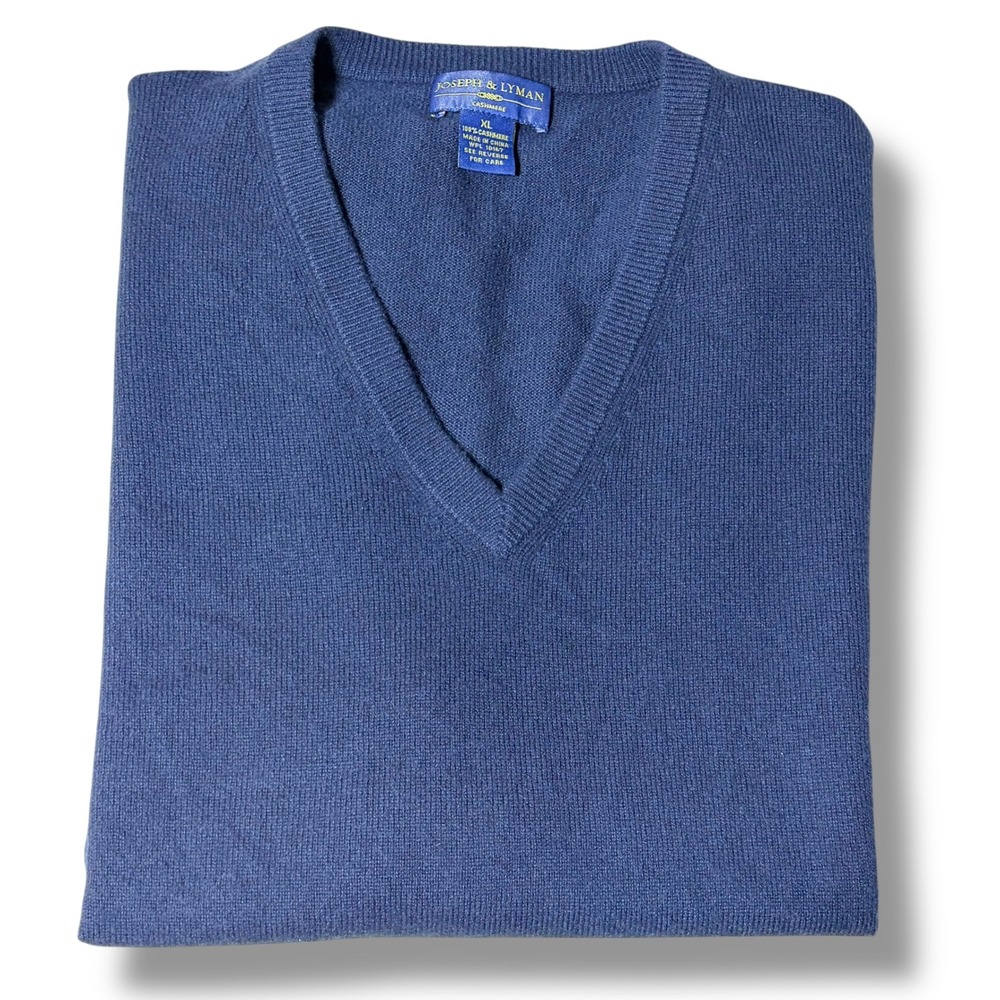 Joseph & Lyman‎ Sweater Vest XL Blue 100% Cashmere V-Neck Sleeveless Pullover